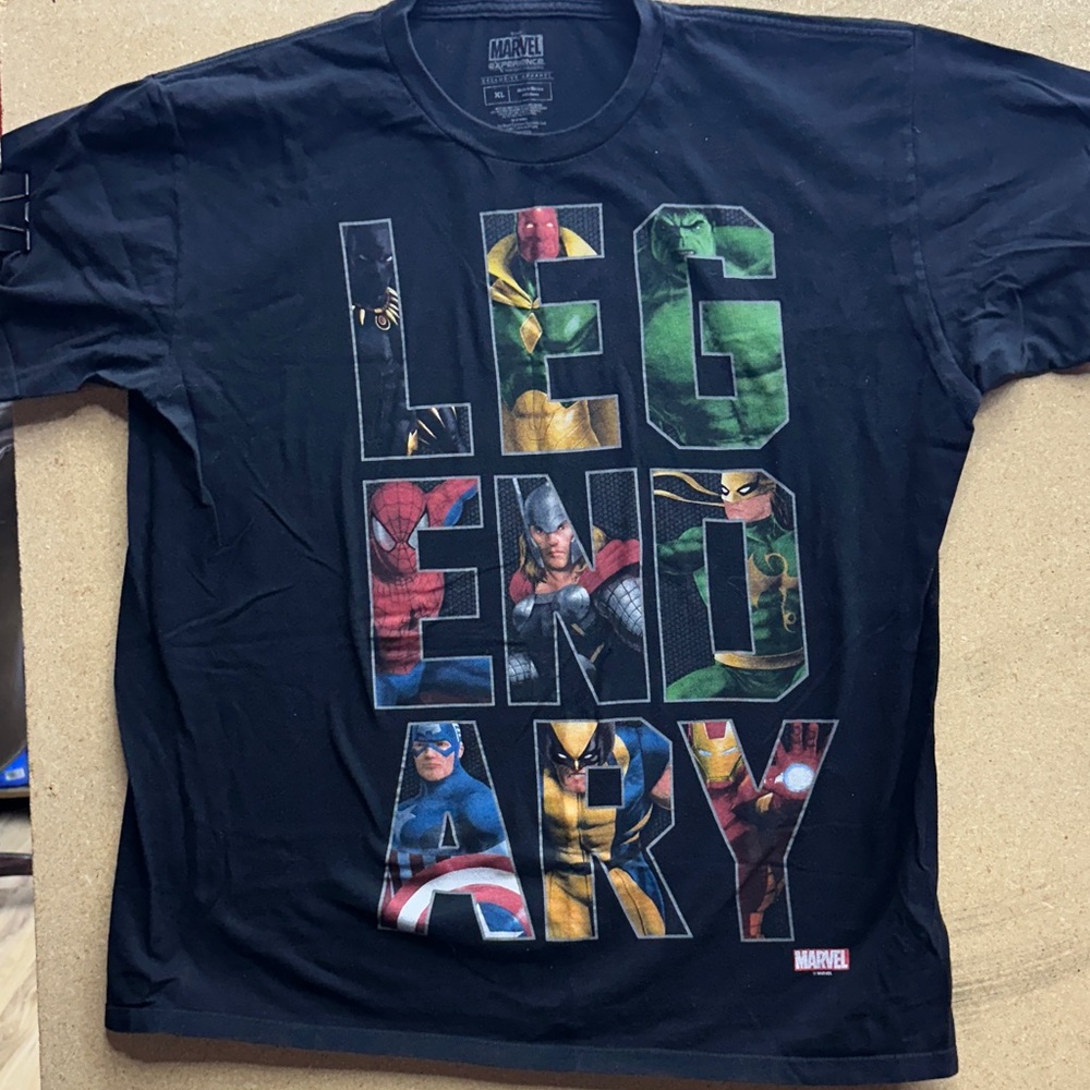 Marvel Legendary Black Tee with Colorful Characters